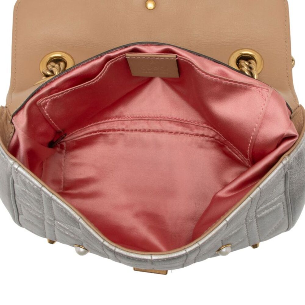 Gucci Metallic Matelasse Leather Pearl GG Marmont Mini Flap Bag - FINAL SALE - Picture 7 of 15